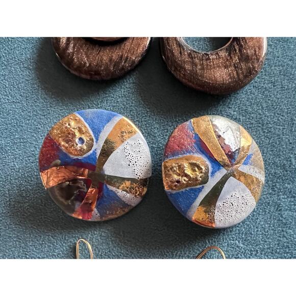 Lot of 11 Pairs Pierced Metal Statement Earrings – Vintage & Retro Bold Styles - Picture 7 of 10